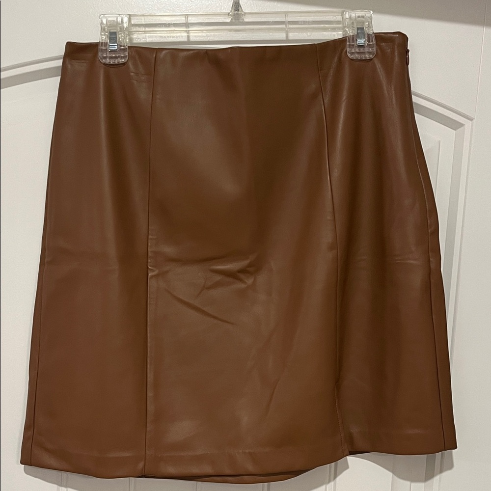 LOFT Tan Leather Mini Skirt